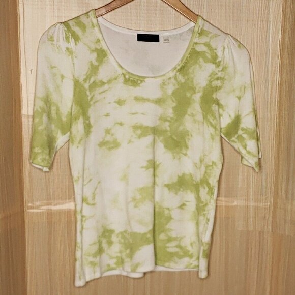 Tahari Womens Green Tie Dye Short Sleeve Lightweight Sweater Large - Picture 1 of 5